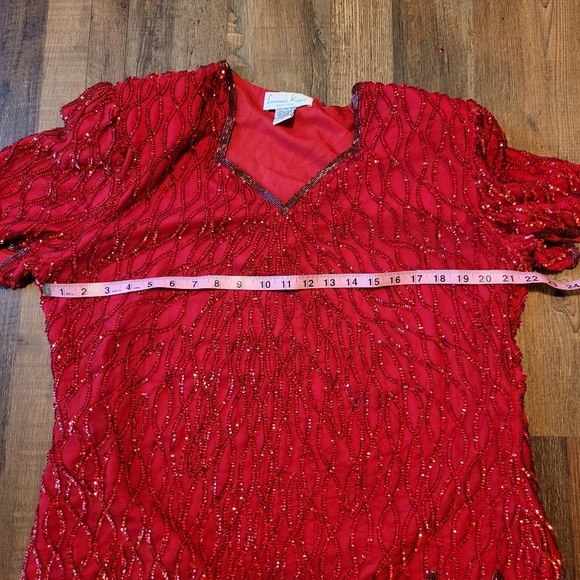 Vintage Laurence Kazar Red Sequin Beaded Silk Blouse - Picture 6 of 7